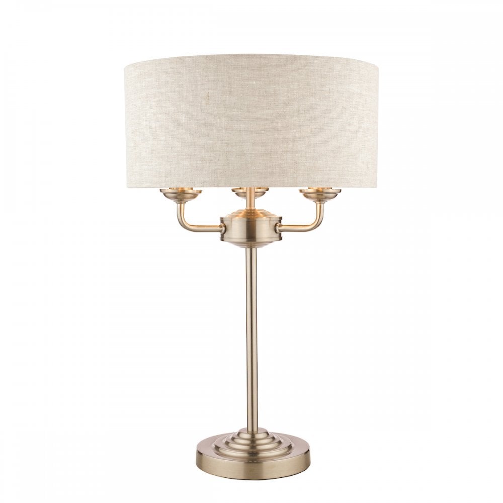 Sorrento 3 Light Table Lamp In Satin Nickel With Natural Shade LA3636753-Q