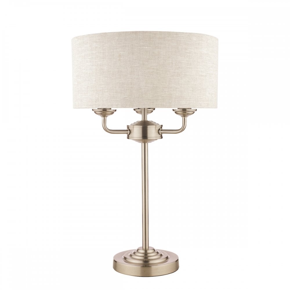 Sorrento 3 Light Table Lamp In Satin Nickel With Natural Shade LA3636753-Q