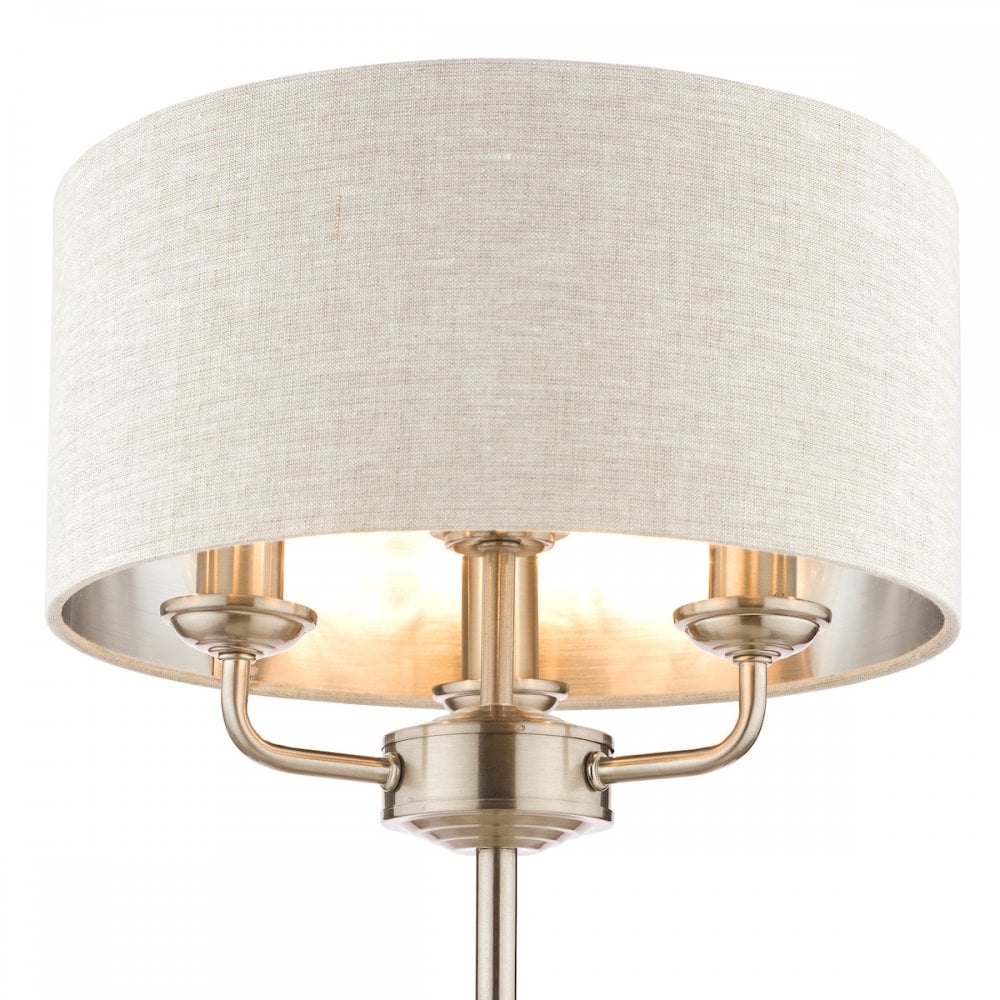 Sorrento 3 Light Table Lamp In Satin Nickel With Natural Shade LA3636753-Q
