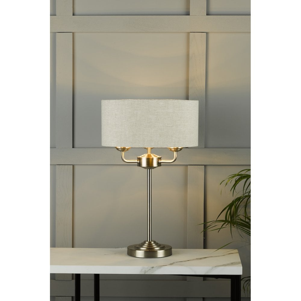 Sorrento 3 Light Table Lamp In Satin Nickel With Natural Shade LA3636753-Q