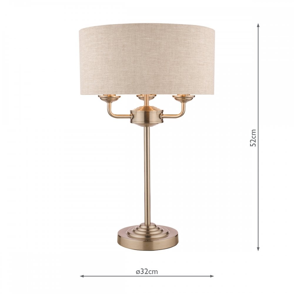Sorrento 3 Light Table Lamp In Satin Nickel With Natural Shade LA3636753-Q