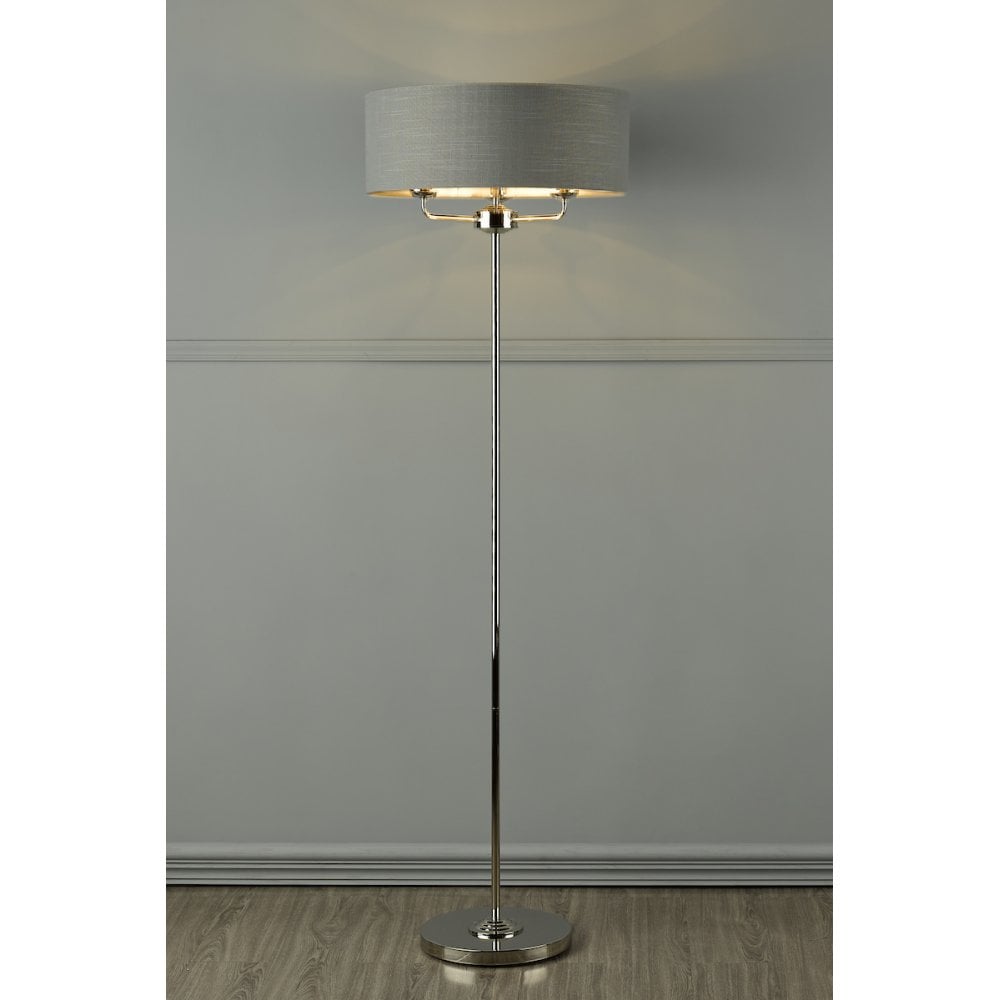 Sorrento Polished Nickel 3 Light Floor Lamp with Charcoal Shade LA3688866-Q