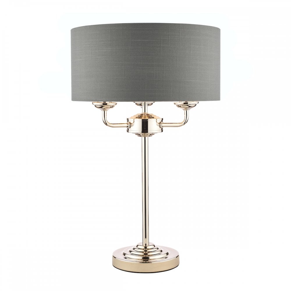 Sorrento 3 Light Table Lamp In Polished Nickel With Charcoal Shade LA3702786-Q