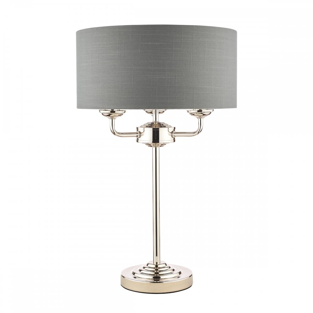 Sorrento 3 Light Table Lamp In Polished Nickel With Charcoal Shade LA3702786-Q