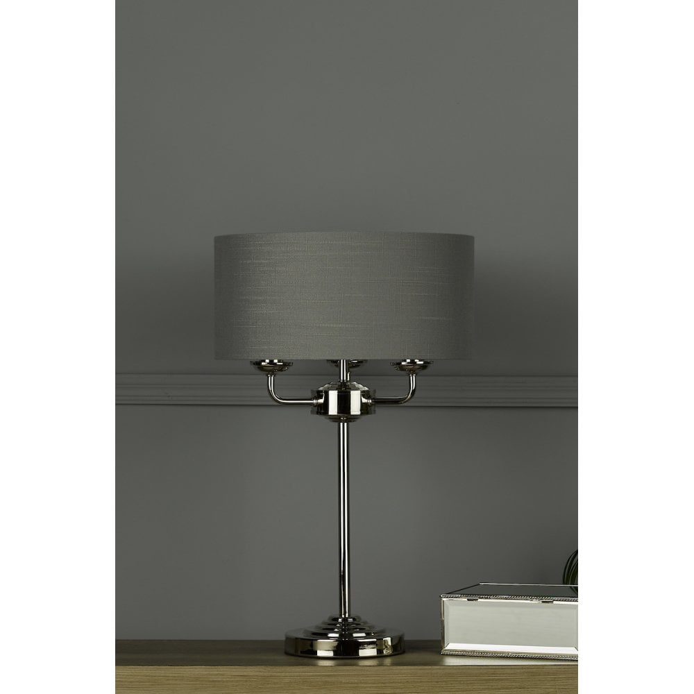 Sorrento 3 Light Table Lamp In Polished Nickel With Charcoal Shade LA3702786-Q