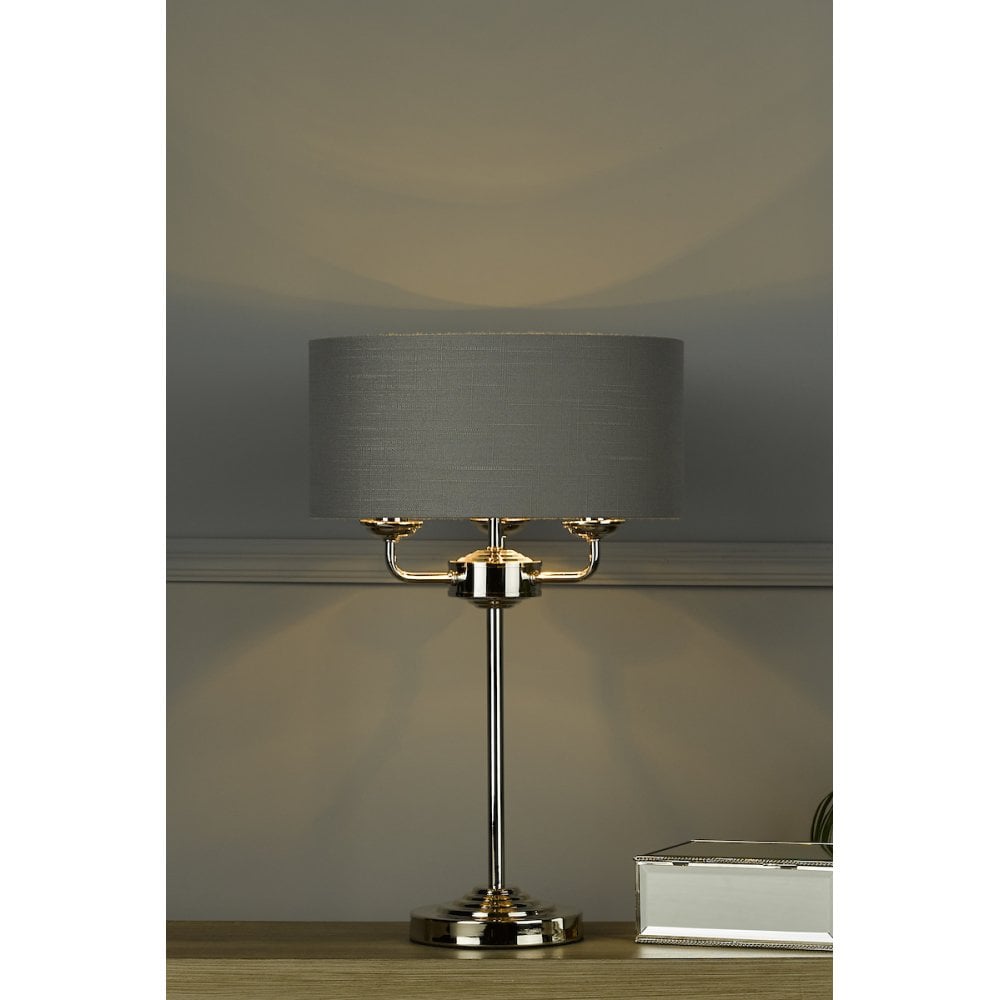 Sorrento 3 Light Table Lamp In Polished Nickel With Charcoal Shade LA3702786-Q