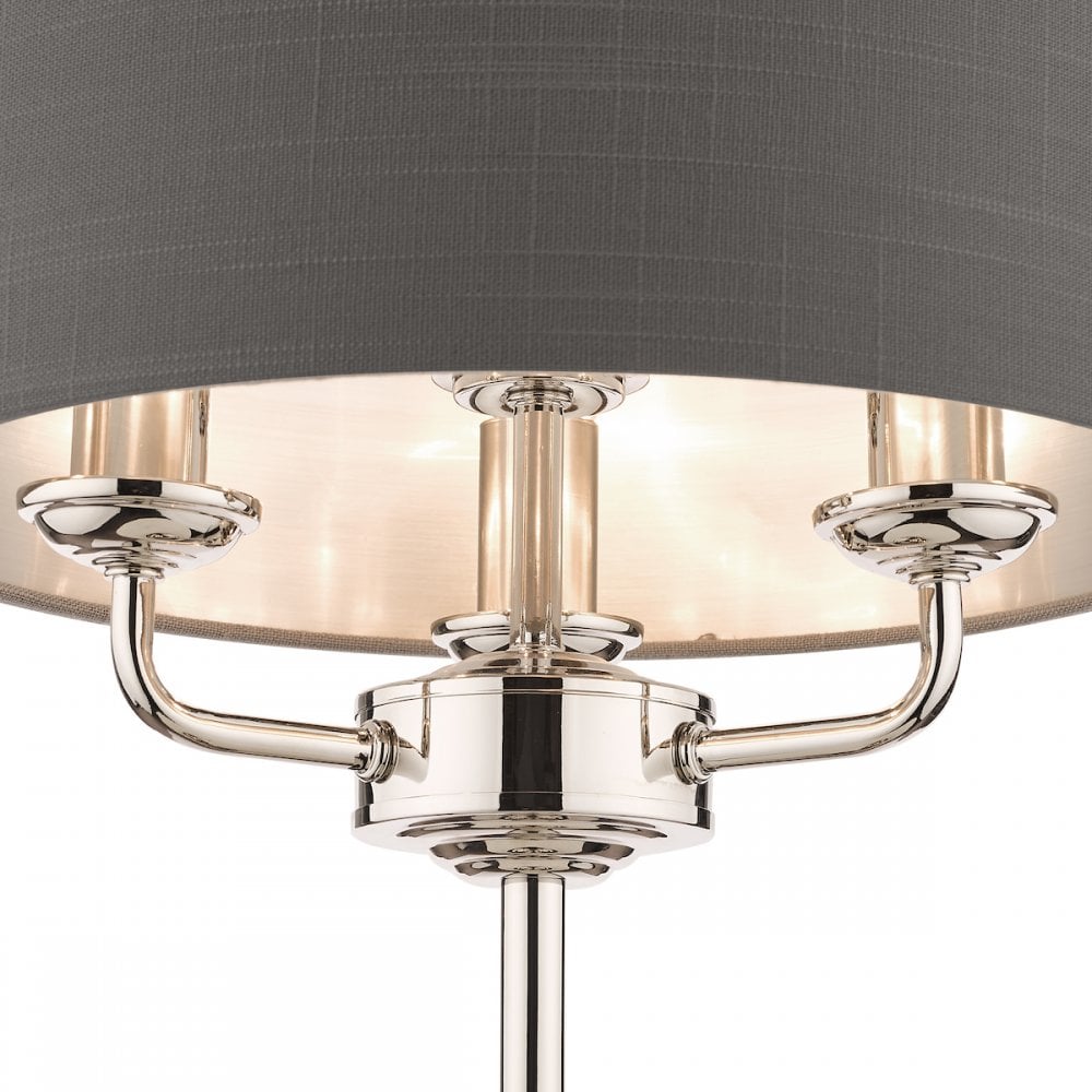 Sorrento 3 Light Table Lamp In Polished Nickel With Charcoal Shade LA3702786-Q