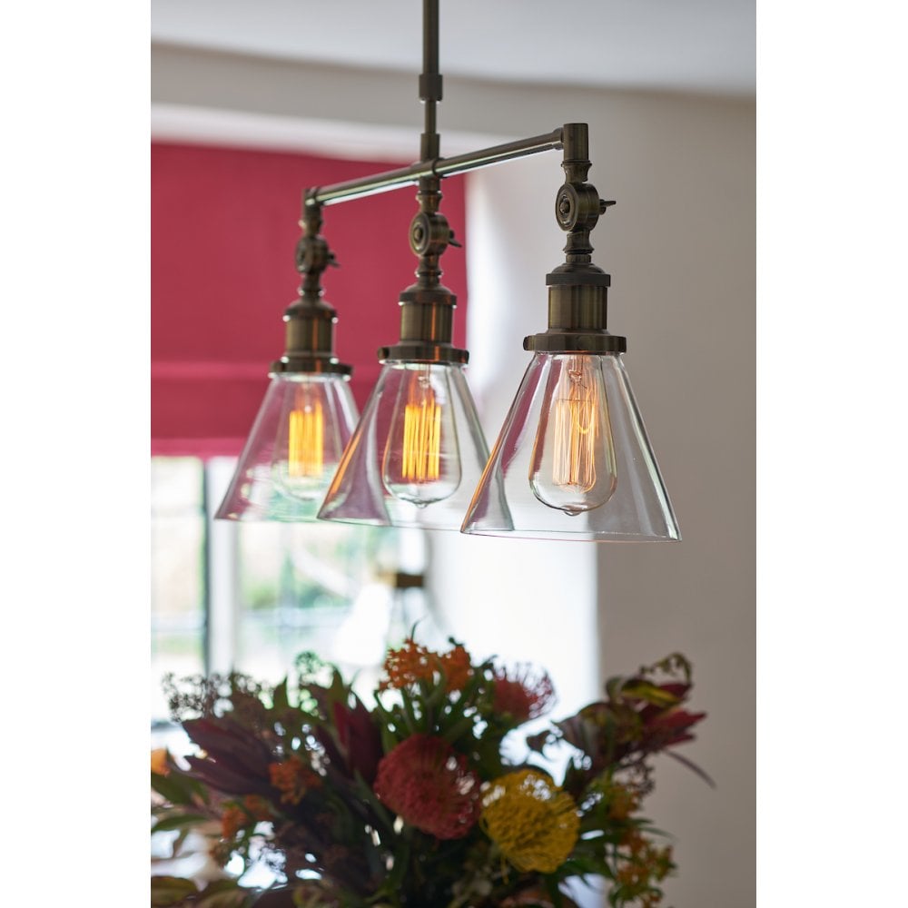 Isaac Vintage 3 Light Ceiling Bar Pendant Light In Antique Brass Finish LA3688629-Q
