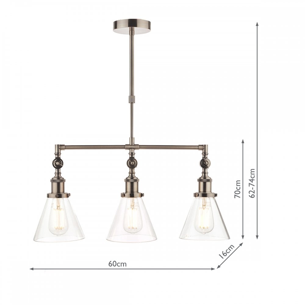 Isaac Vintage 3 Light Ceiling Bar Pendant Light In Satin Nickel Finish LA3650343-Q