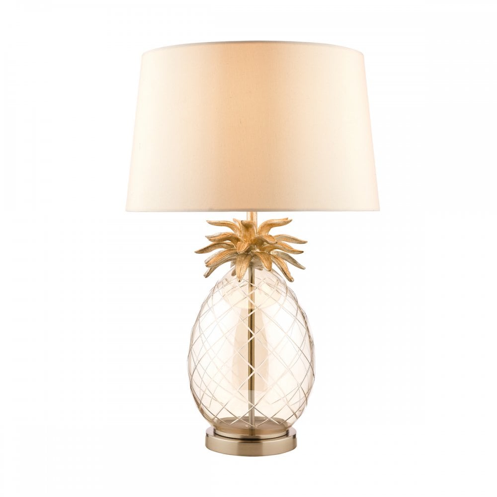Pineapple Champagne Cut Glass Table Lamp In Cream Gold With Silk Shade LA3702785-Q