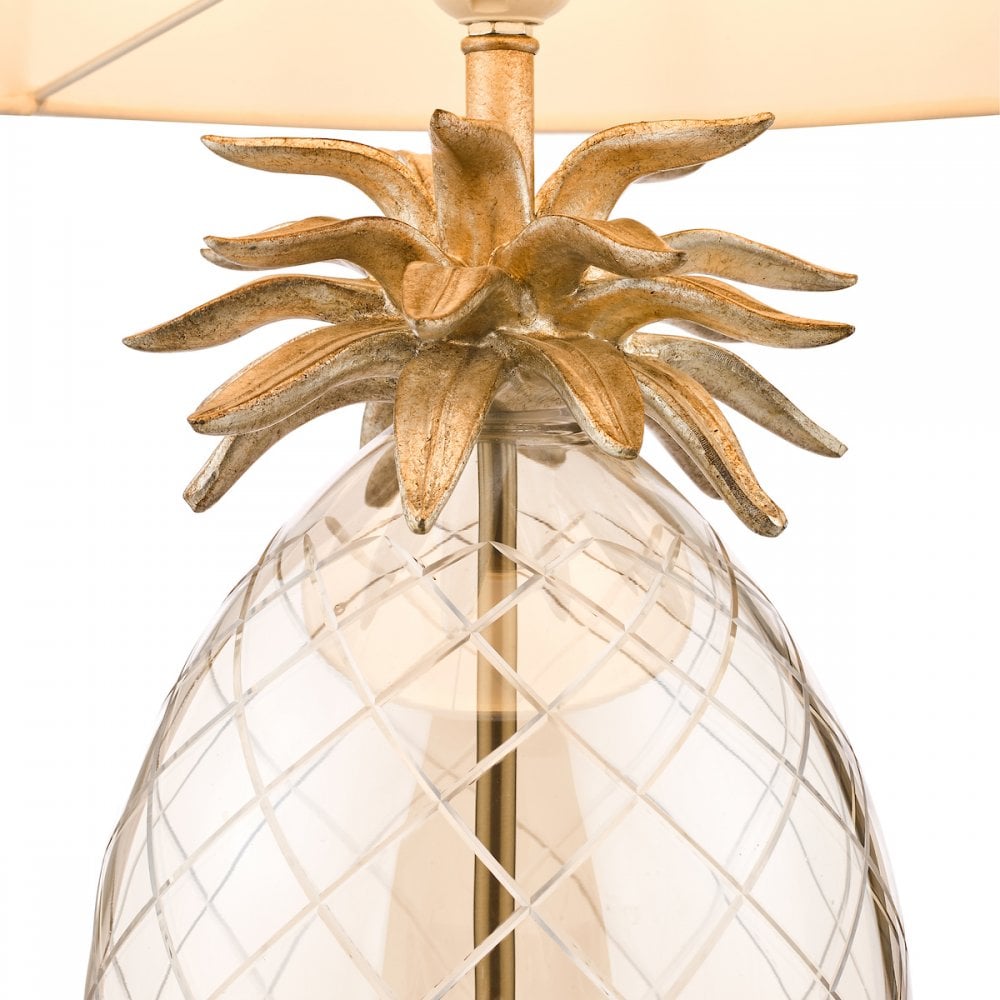 Pineapple Champagne Cut Glass Table Lamp In Cream Gold With Silk Shade LA3702785-Q