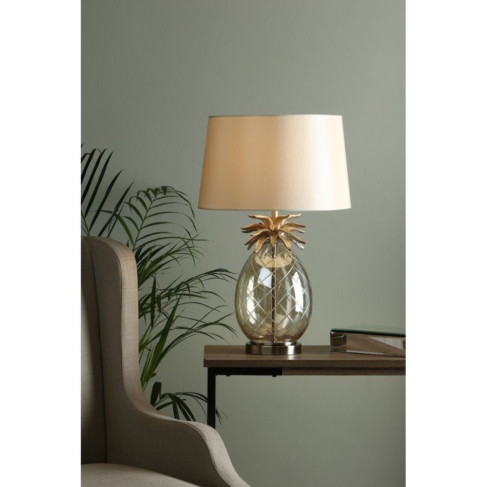 Pineapple Champagne Cut Glass Table Lamp In Cream Gold With Silk Shade LA3702785-Q
