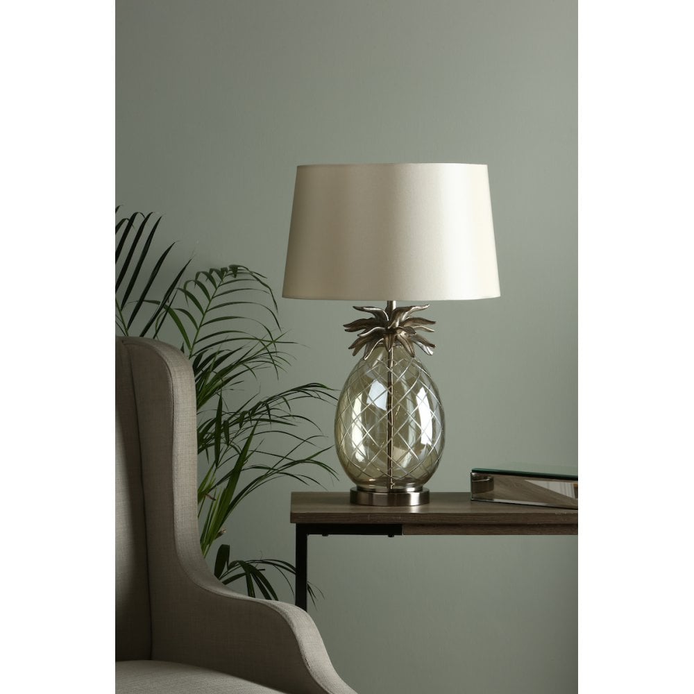 Pineapple Champagne Cut Glass Table Lamp In Cream Gold With Silk Shade LA3702785-Q
