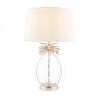 Pineapple Clear Cut Glass Table Lamp In Brushed Chrome With Cotton Shade LA3734611-Q