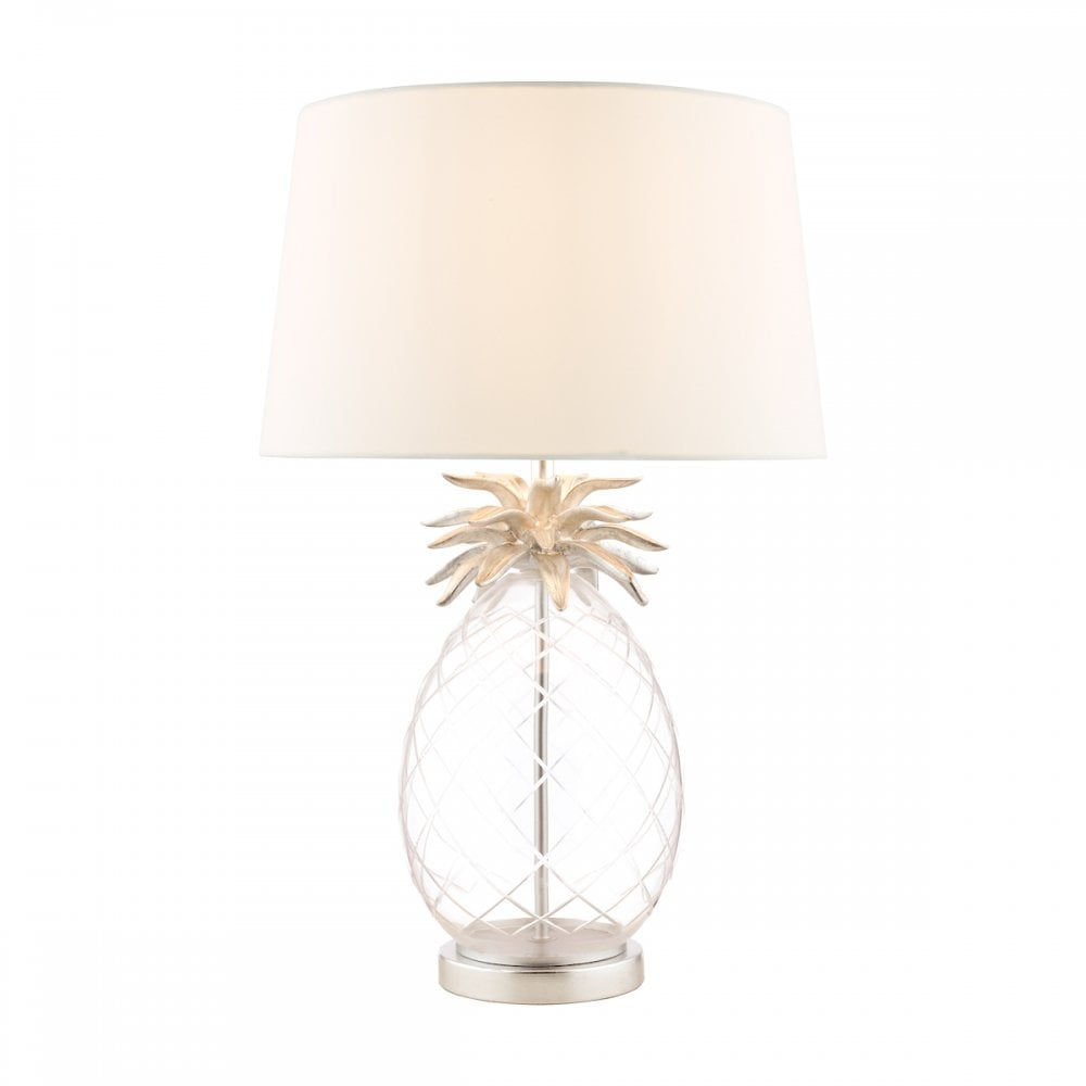 Pineapple Clear Cut Glass Table Lamp In Brushed Chrome With Cotton Shade LA3734611-Q