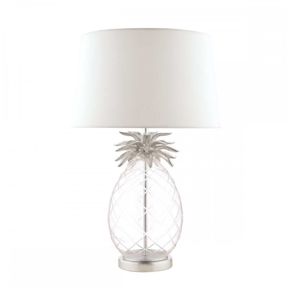 Pineapple Clear Cut Glass Table Lamp In Brushed Chrome With Cotton Shade LA3734611-Q
