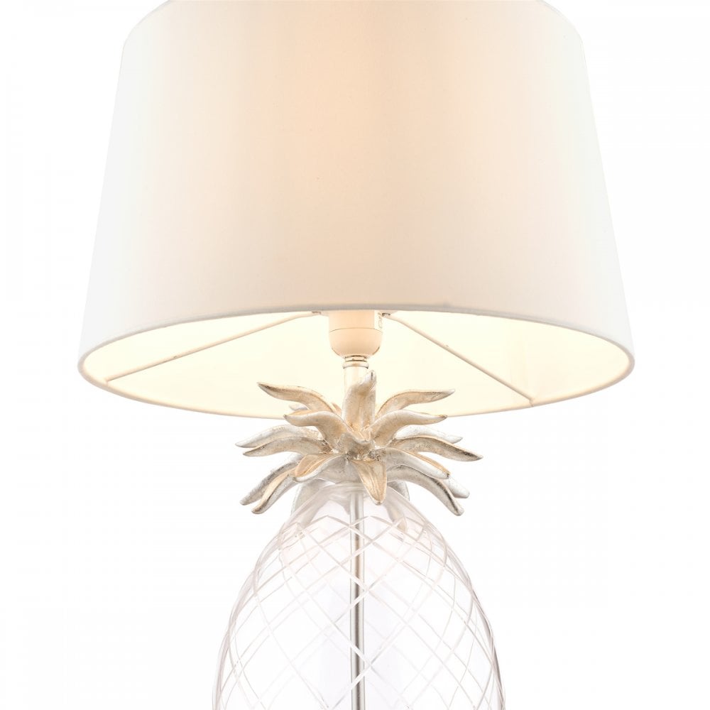 Pineapple Clear Cut Glass Table Lamp In Brushed Chrome With Cotton Shade LA3734611-Q