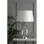 Pineapple Clear Cut Glass Table Lamp In Brushed Chrome With Cotton Shade LA3734611-Q