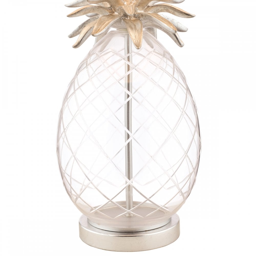 Pineapple Clear Cut Glass Table Lamp In Brushed Chrome With Cotton Shade LA3734611-Q
