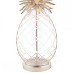 Pineapple Clear Cut Glass Table Lamp In Brushed Chrome With Cotton Shade LA3734611-Q