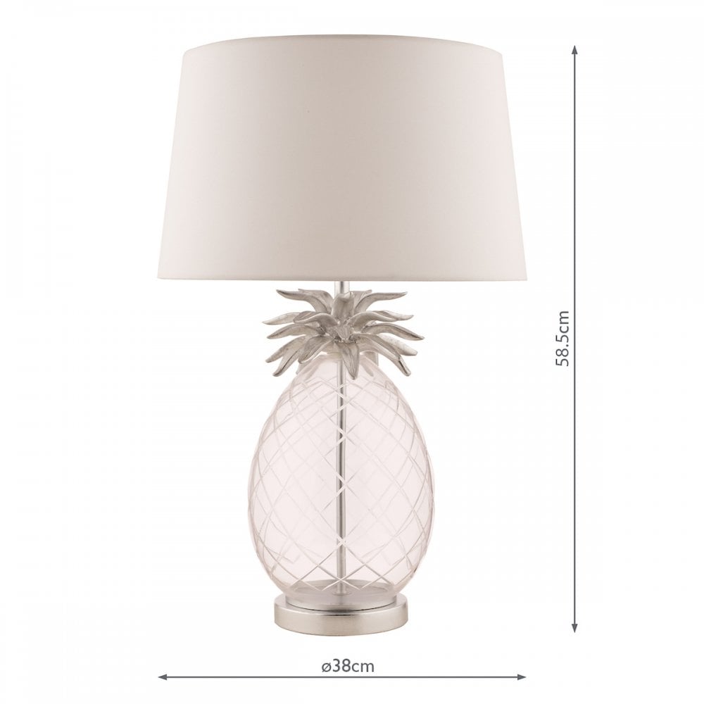 Pineapple Clear Cut Glass Table Lamp In Brushed Chrome With Cotton Shade LA3734611-Q