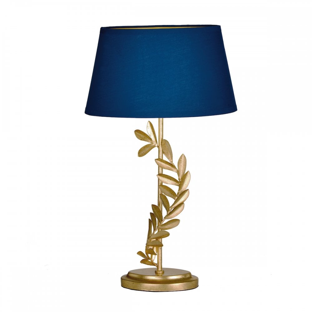 Archer Stylish Leaf Design Table Lamp In Gold Finish With Navy Shade LA3734602-Q