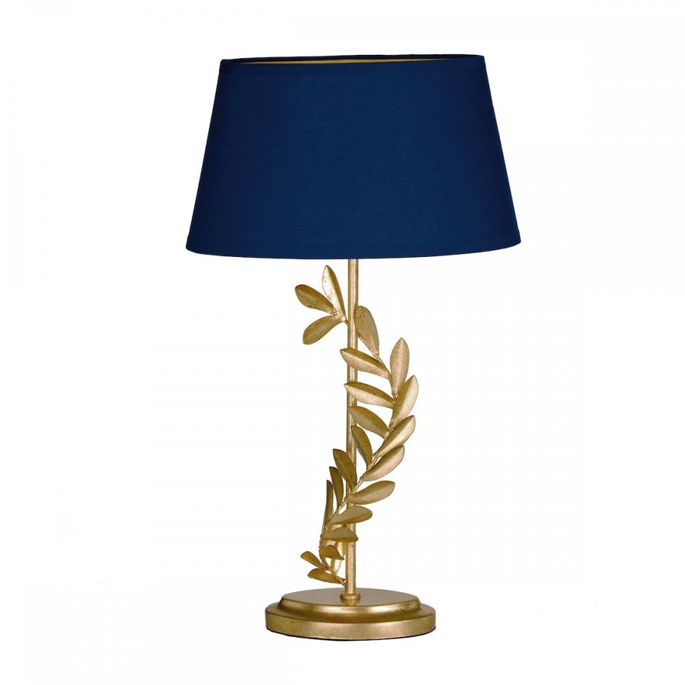 Archer Stylish Leaf Design Table Lamp In Gold Finish With Navy Shade LA3734602-Q