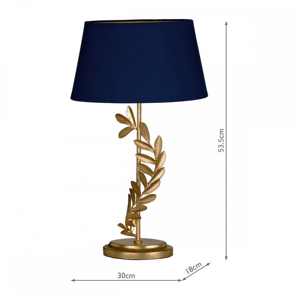 Archer Stylish Leaf Design Table Lamp In Gold Finish With Navy Shade LA3734602-Q