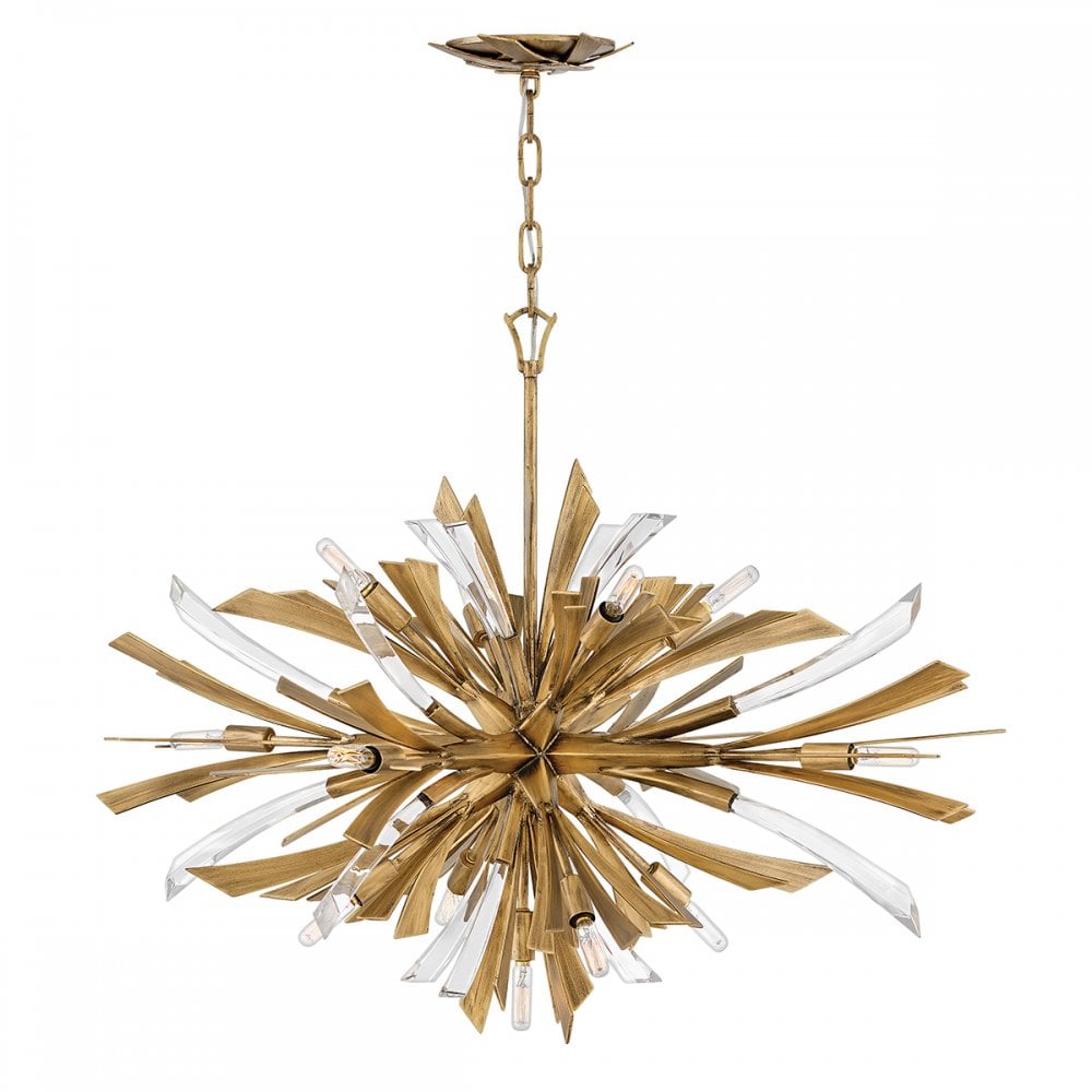 Vida Starburst 13 Light Wide Ceiling Pendant In Burnished Gold Finish QN-VIDA-13P-W