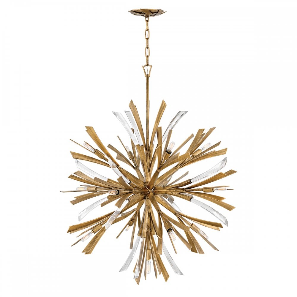 Vida Starburst 13 Light Large Ceiling Pendant In Burnished Gold Finish QN-VIDA-13P-L