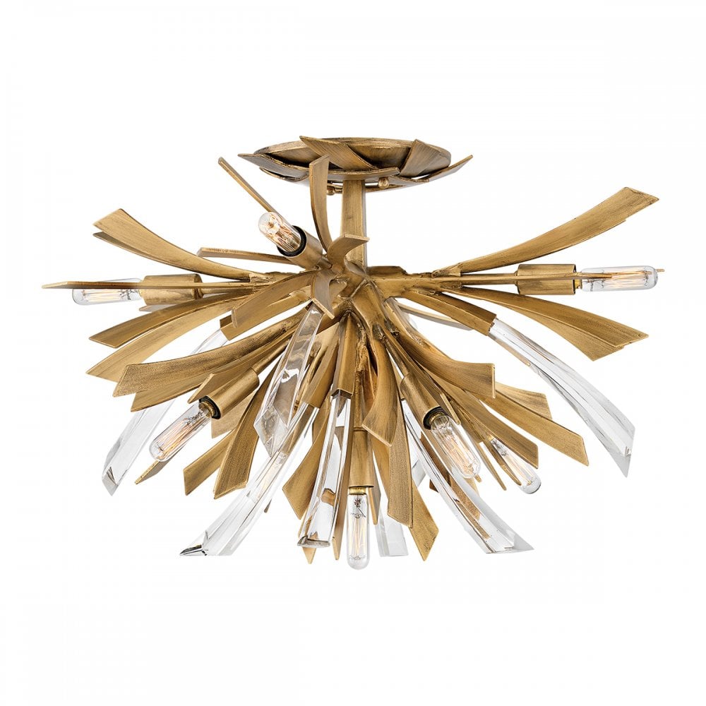 Vida Starburst 9 Light Semi Flush Ceiling Light In Burnished Gold Finish QN-VIDA-9F