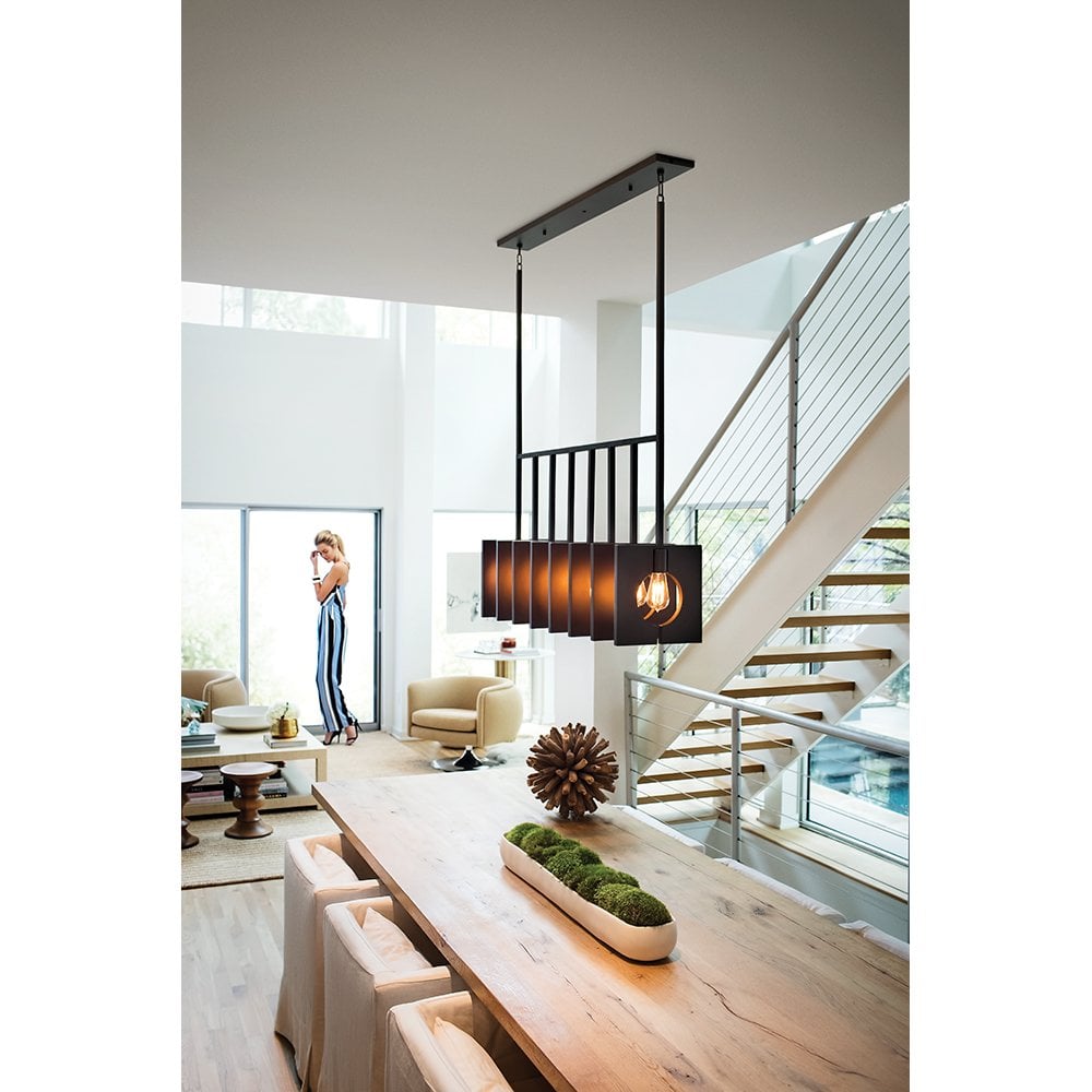 Ludlow Industrial 8 Light Linear Ceiling Pendant In Brushed Graphite QN-LUDLOW8-GR