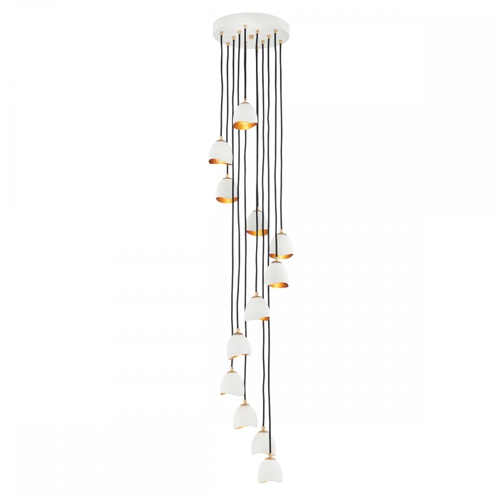 Nula 12 Light Organic Cluster Ceiling Pendant Light In Shell White And Luxe Gold QN-NULA-12P