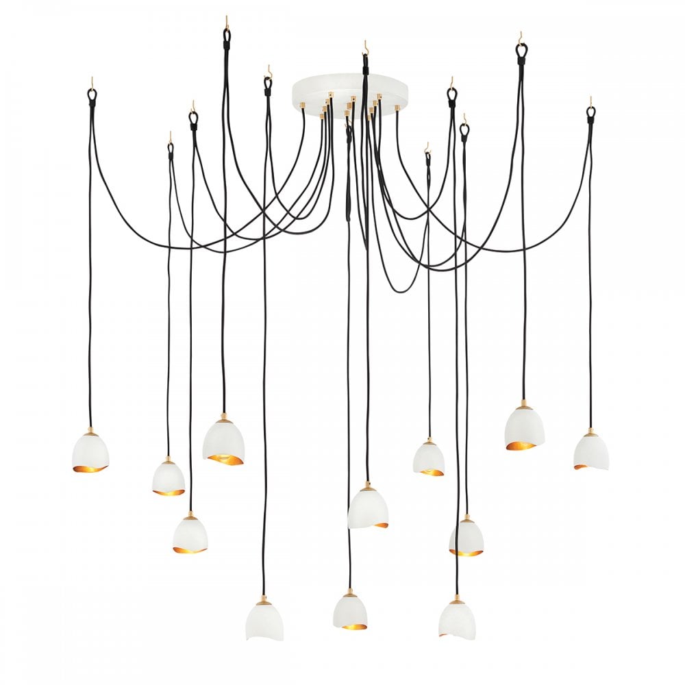Nula 12 Light Organic Cluster Ceiling Pendant Light In Shell White And Luxe Gold QN-NULA-12P
