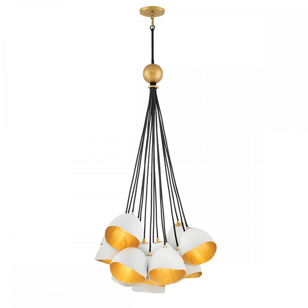 Nula 15 Light Organic Cluster Ceiling Pendant In Shell White And Luxe Gold QN-NULA-15P
