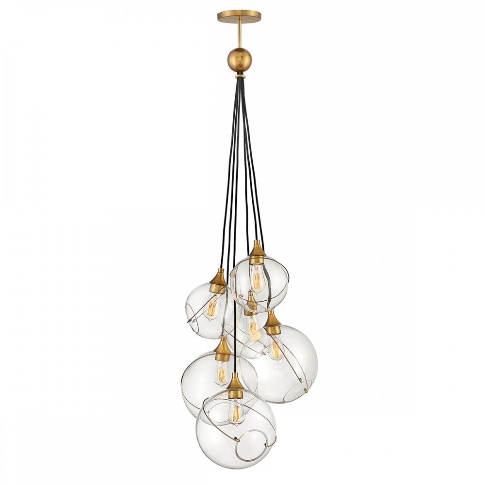 Skye 6 Light Ceiling Pendant Light In Heritage Brass Finish QN-SKYE-6P