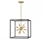 Aros 12 Light Starburst Cluster Ceiling Pendant Light In Black And Warm Brass QN-AROS-12P