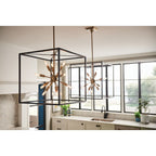 Aros 12 Light Starburst Cluster Ceiling Pendant Light In Black And Warm Brass QN-AROS-12P