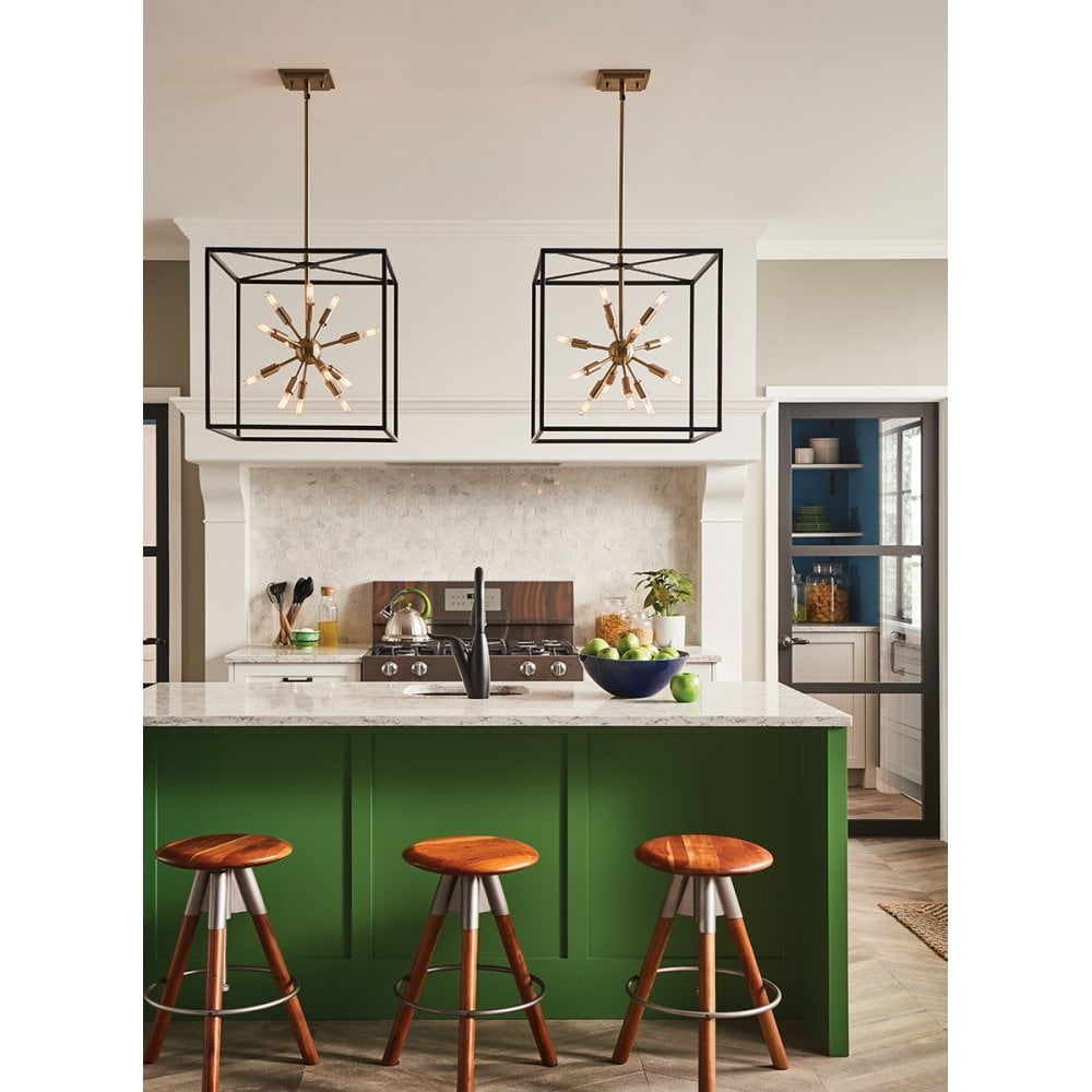 Aros 12 Light Starburst Cluster Ceiling Pendant Light In Black And Warm Brass QN-AROS-12P