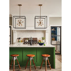 Aros 12 Light Starburst Cluster Ceiling Pendant Light In Black And Warm Brass QN-AROS-12P