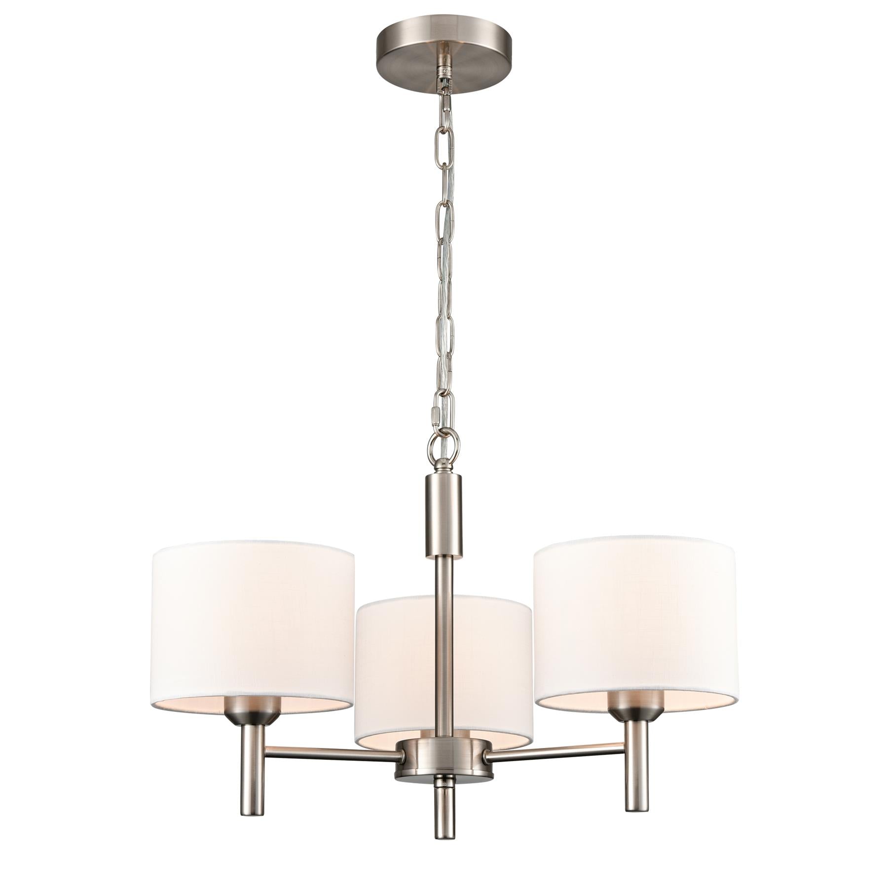 Franklite Barolo 3 Light  Ceiling Light In Satin Nickel With Off White Shades FL2494-3