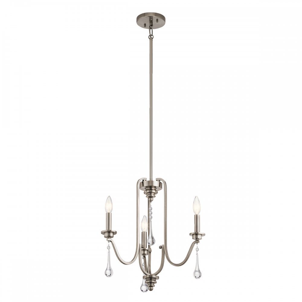 Karlee 3 Light Ceiling Chandelier In Classic Pewter With Crystal Droplets QN-KARLEE3