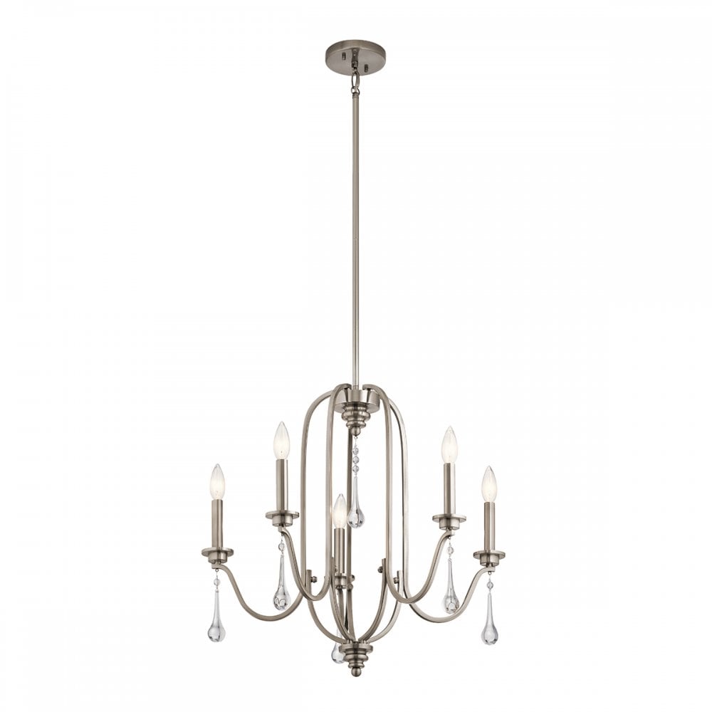 Karlee 5 Light Ceiling Chandelier In Classic Pewter With Crystal Droplets QN-KARLEE5