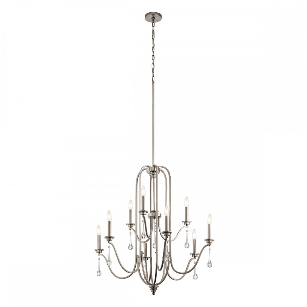Karlee 9 Light Ceiling Chandelier In Classic Pewter With Crystal Droplets QN-KARLEE9