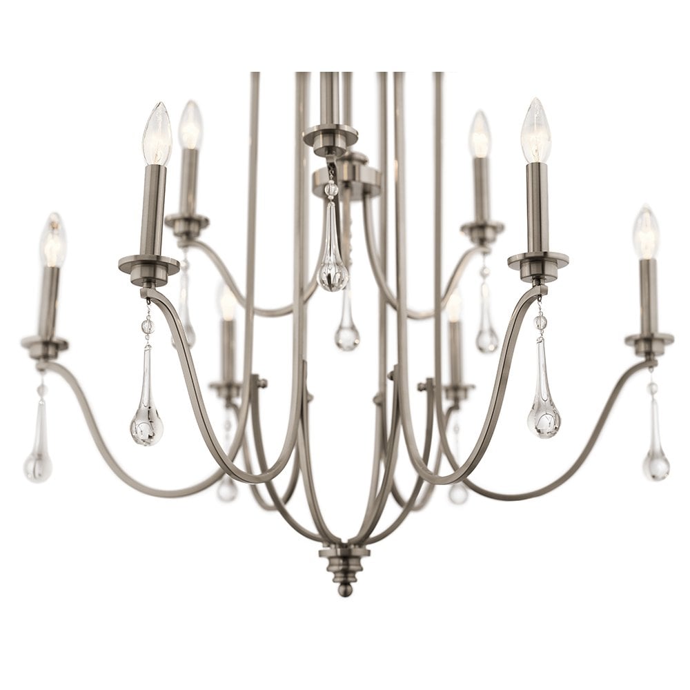 Karlee 9 Light Ceiling Chandelier In Classic Pewter With Crystal Droplets QN-KARLEE9