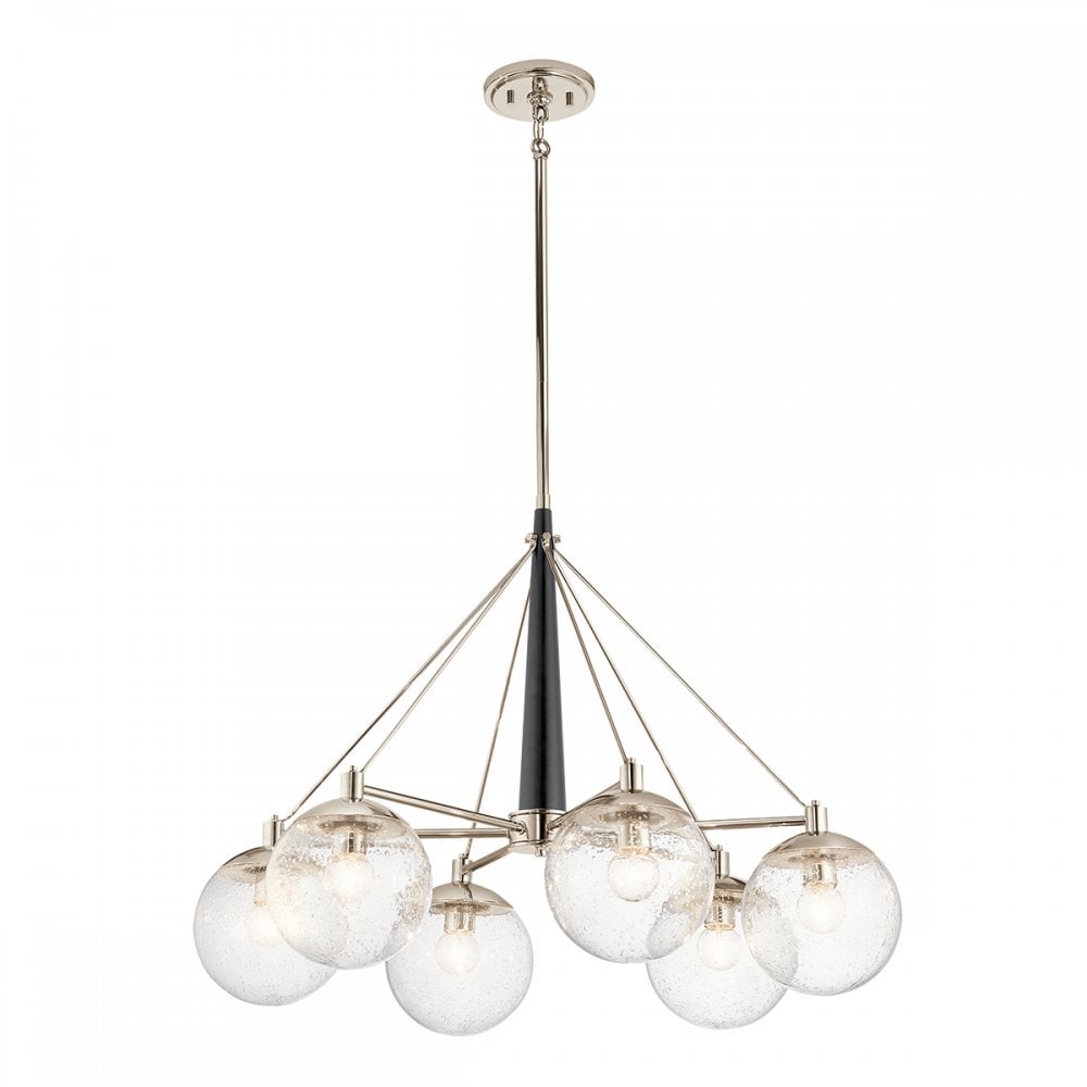Harper 6 Light Ceiling Chandelier In Nickel With Clear Glass Globes QN-MARILYN6