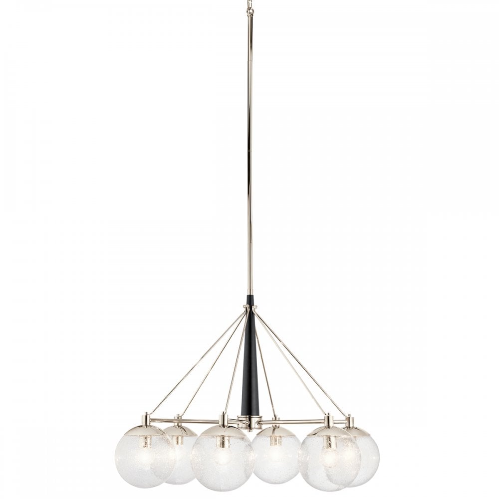 Harper 6 Light Ceiling Chandelier In Nickel With Clear Glass Globes QN-MARILYN6