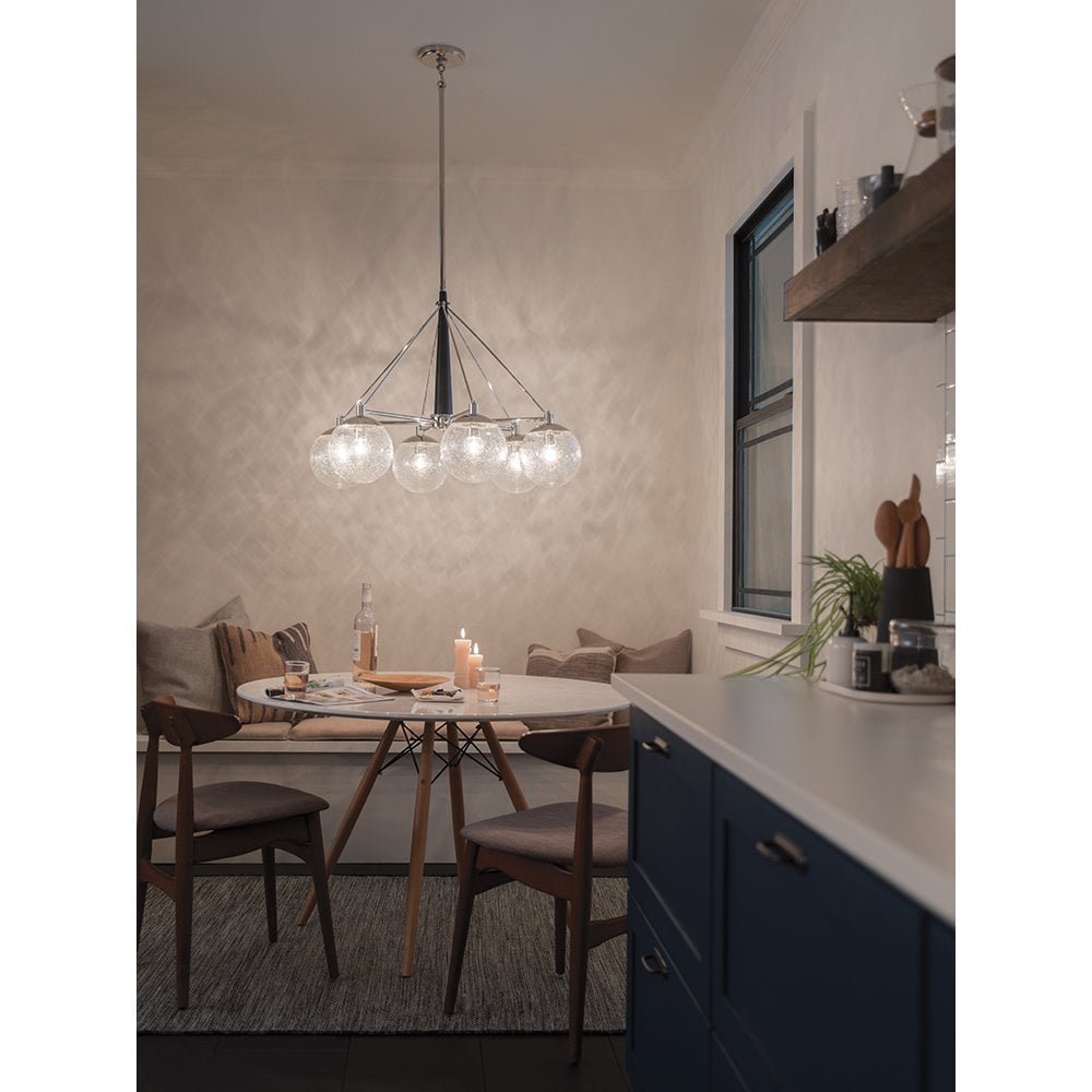 Harper 6 Light Ceiling Chandelier In Nickel With Clear Glass Globes QN-MARILYN6
