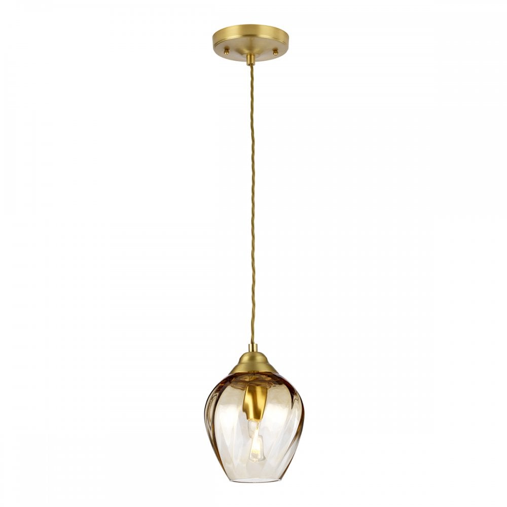 Tiber Elegant 1 Light Ceiling Pendant In Brushed Brass Finish TIBER-P-AMBER