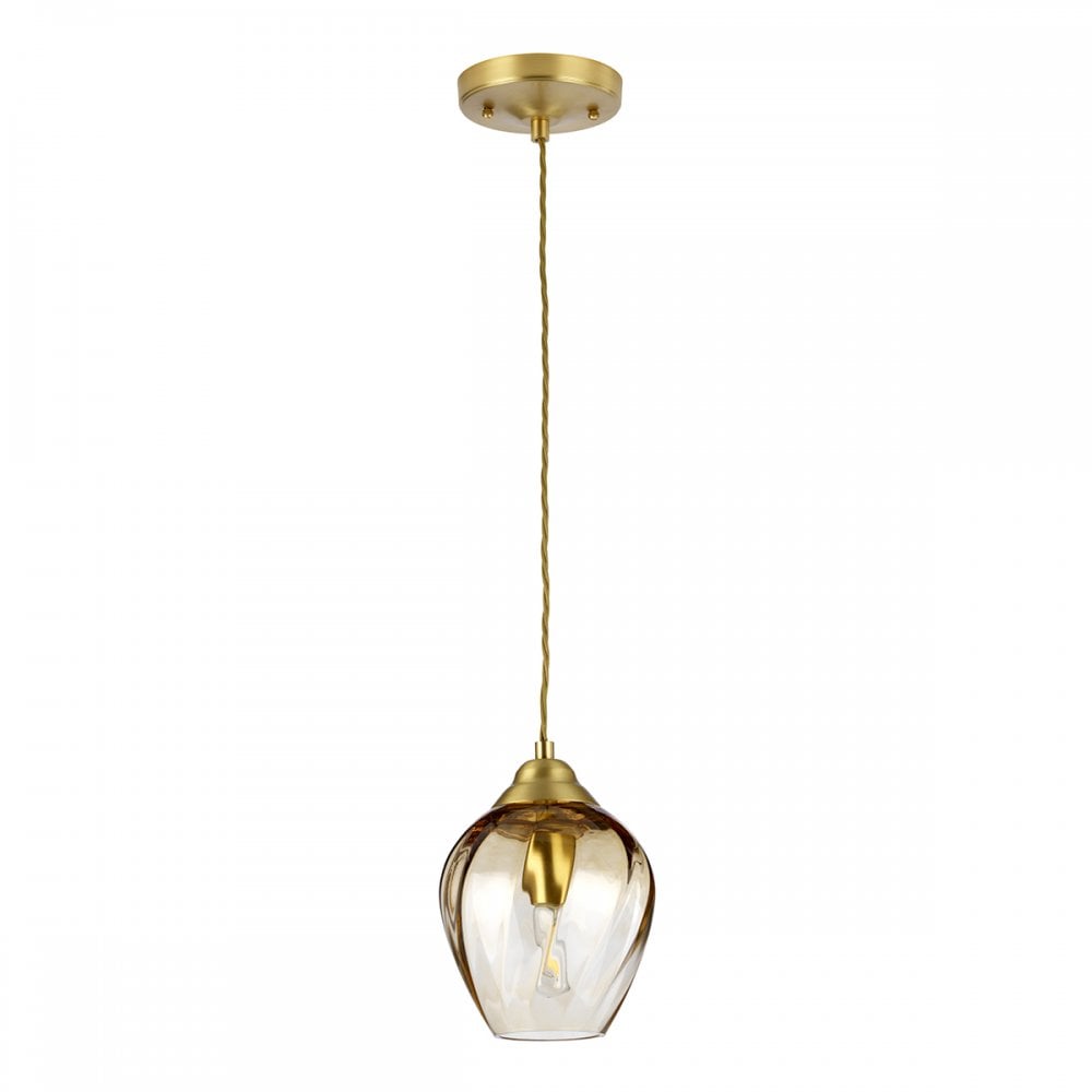 Tiber Elegant 1 Light Ceiling Pendant In Brushed Brass Finish TIBER-P-AMBER